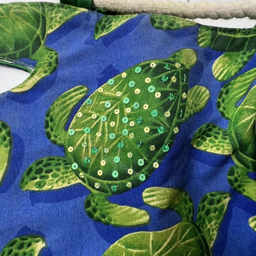 Karwan Sun N Sand Cotton Canvas Tote Bag Tropical Turtles Beach